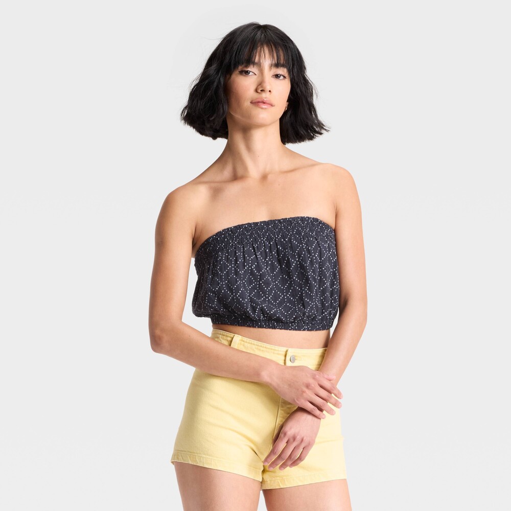 Crinkle Gauze Tube Top - Navy Blue Floral M